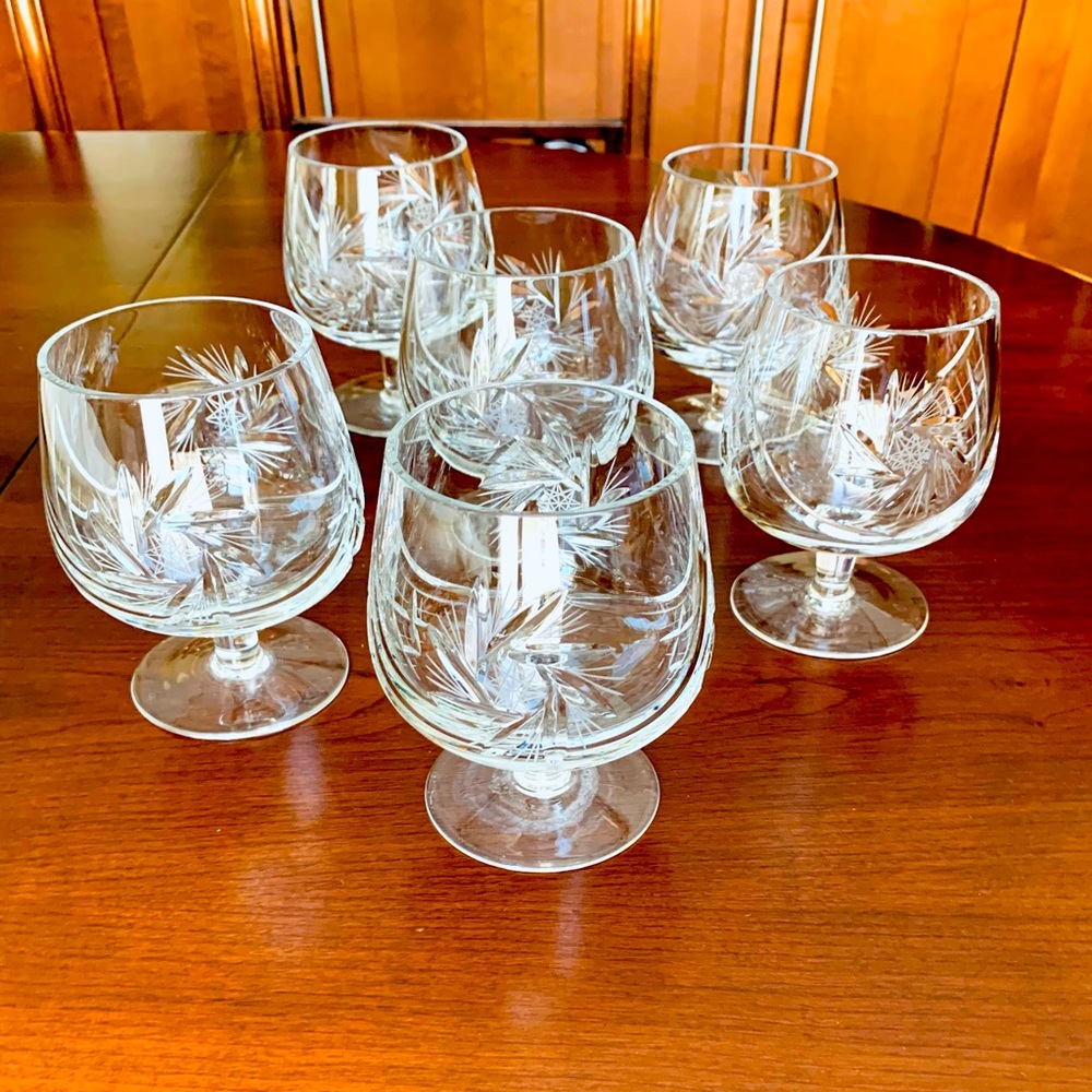 Set Of 6 Cut-to-clear Crystal glasses Brandy cognac Glasses Dessert Glasses